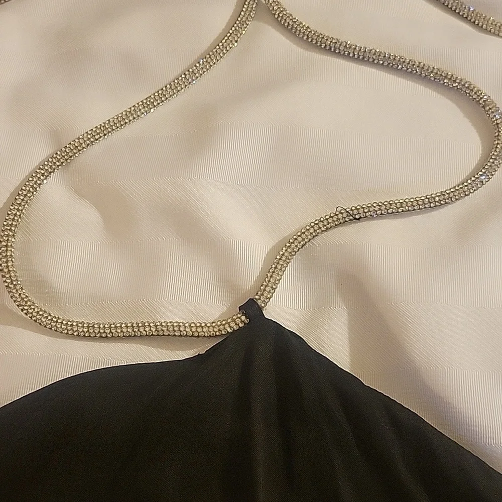 H & M Black Satin Halter with Rhinestone Neck Strap, Size: XL, NWT - Picture 2 of 11